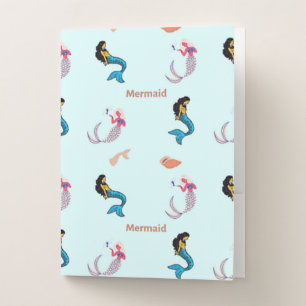 Mermaid pattern on blue pocket folder