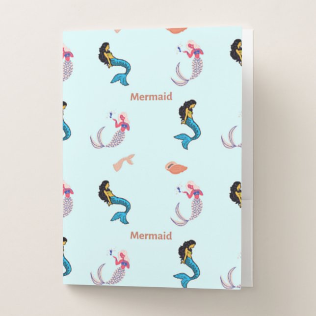 Mermaid pattern on blue pocket folder (Front)
