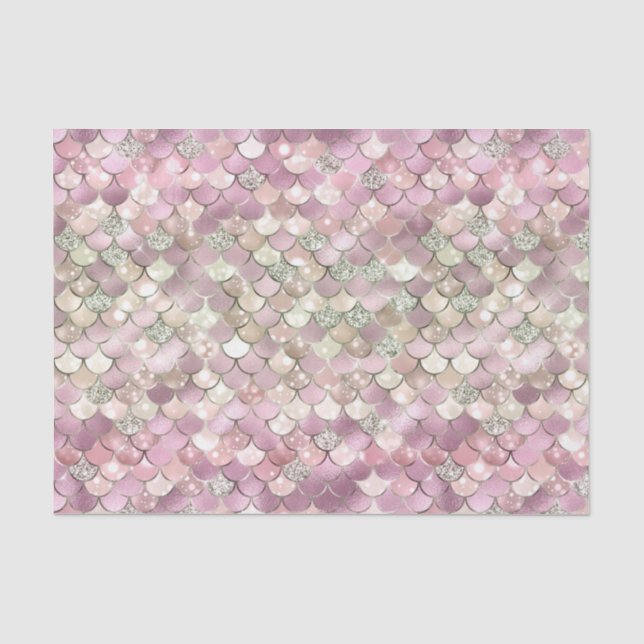 Mermaid Pattern Pink Silver Scales Elegant Art Tissue Paper (Front)