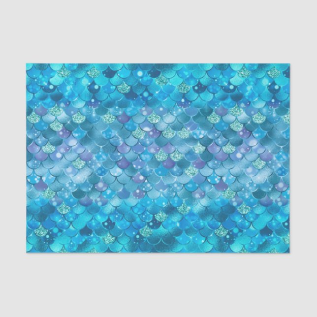 Mermaid Pattern Turquoise Blue Scales Design Art Tissue Paper (Front)