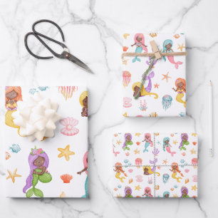 Mermaid Pattern Wrapping Paper Sheets