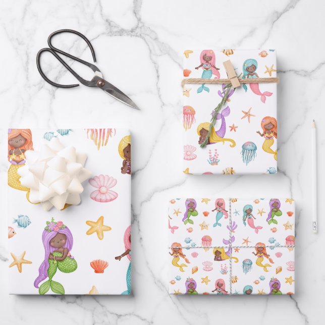 Mermaid Pattern Wrapping Paper Sheets (Front)