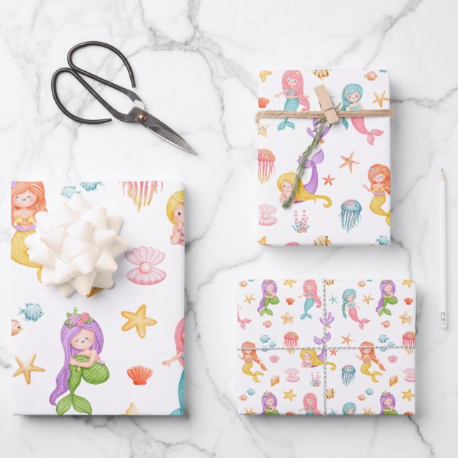 Mermaid Pattern Wrapping Paper Sheets (Front)