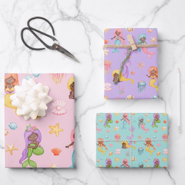Mermaid Pattern Wrapping Paper Sheets (Front)