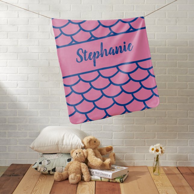 Mermaid Patterns Pink Blue Monograms Cute Pretty Baby Blanket (In Situ)