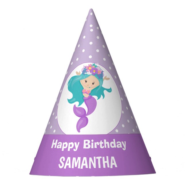 Mermaid Pearl Birthday  Party Hat (Front)