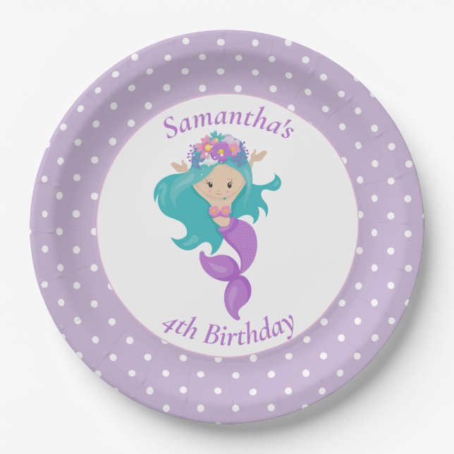 Mermaid Pearl – Ocean Jewel Birthday Paper Plates (Front)