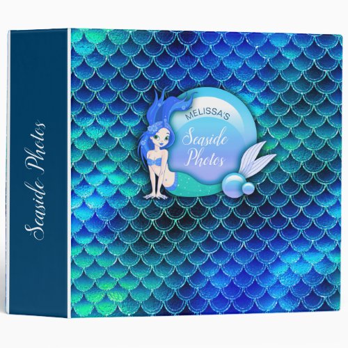 Mermaid Pearls and Scales Blue ID600 3 Ring Binder