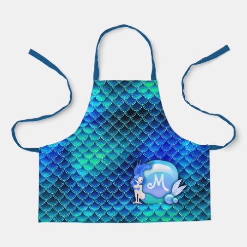 Mermaid Pearls and Scales Blue ID600 Apron