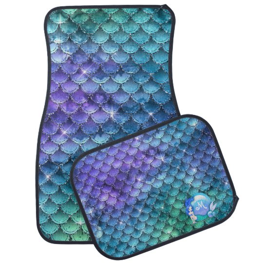 Mermaid Pearls And Scales Monogram Blue Id600 Car Floor Mat