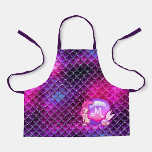 Mermaid Pearls and Scales Monogram Pink ID600 Apron