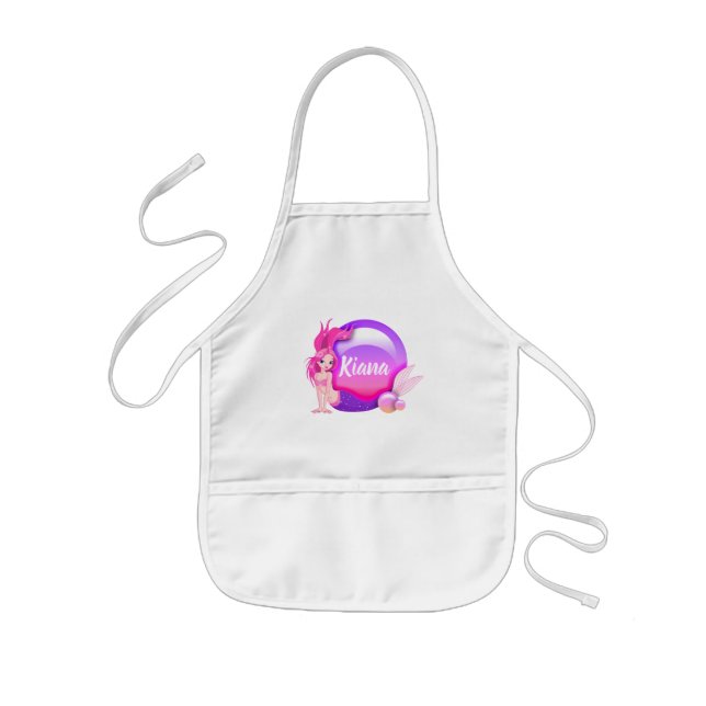 Mermaid Pearls and Scales Name/Monogram Pink ID600 Kids' Apron (Front)