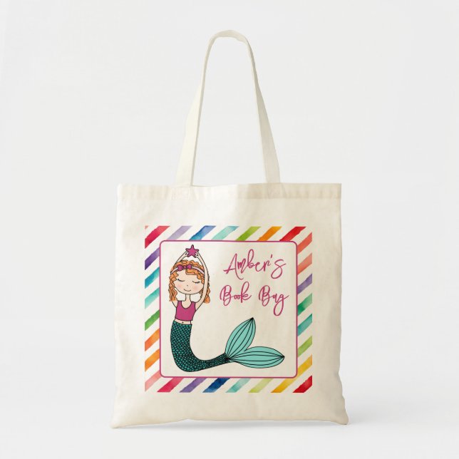 Mermaid, personalised girls school  book bag (Front)