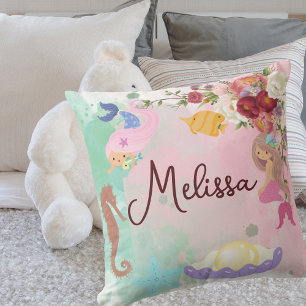 Mermaid Personalize Name Throw Pillow
