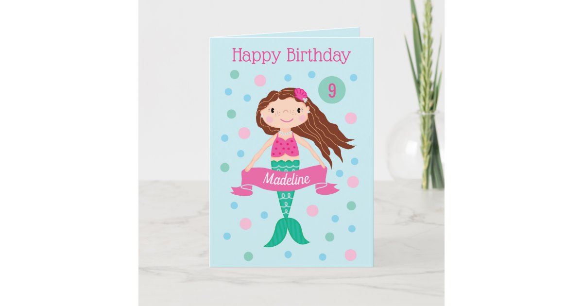 Mermaid Personalized Age & Name Birthday Card | Zazzle