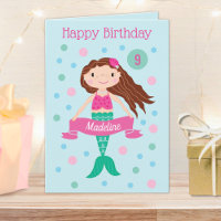 Mermaid Personalized Age & Name Birthday Card