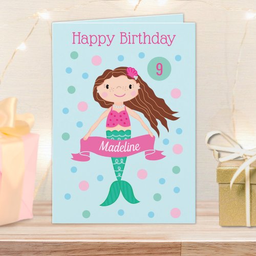 Mermaid Personalized Age  Name Birthday Card