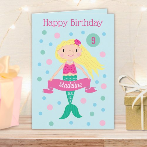 Mermaid Personalized Age  Name Cute Birthday Card