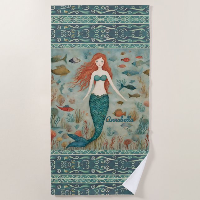 Mermaid Personalized Beach Towel (Front)