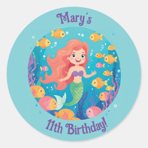 Mermaid Personalized Birthday Party Stickers