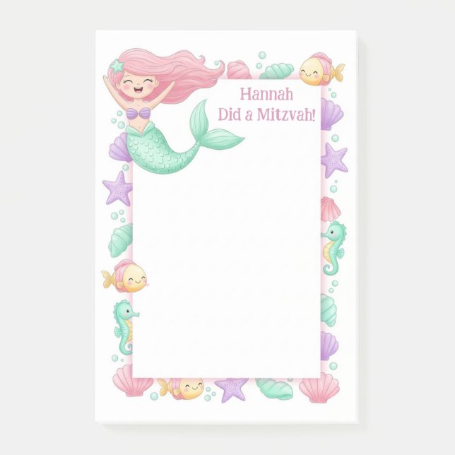 Mermaid Personalized Mitzvah Post-it Notes (Front)