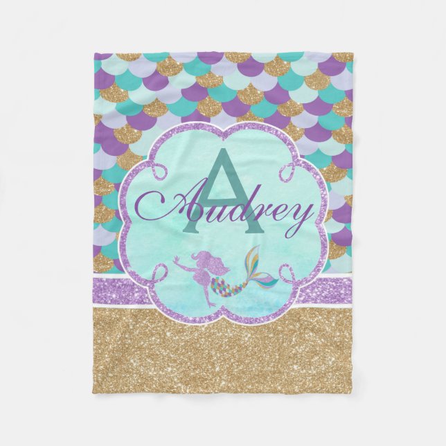 Mermaid Personalized Monogram Throw Blanket (Front)