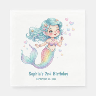 Mermaid Personalized Name and Birthdate Napkins