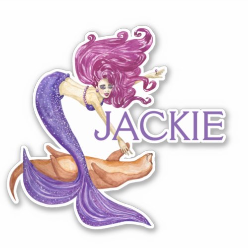 Mermaid Personalized name Cute Purple Sticker