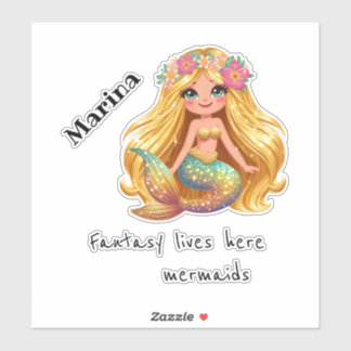 Mermaid personalized name sticker set
