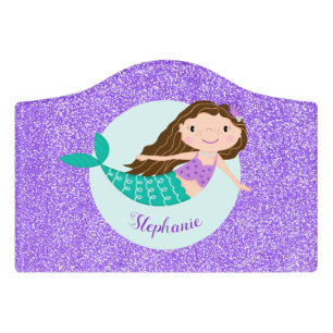 Mermaid Personalized Purple Glitter Bedroom Door Sign