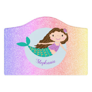 Mermaid Personalized Rainbow Glitter Bedroom Door Sign