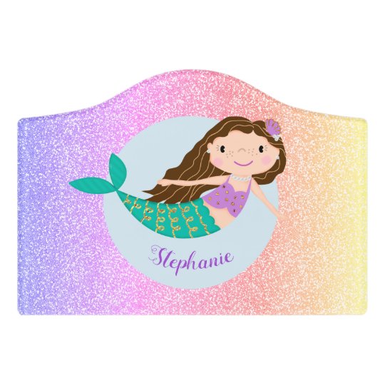 Mermaid Personalized Rainbow Glitter Bedroom Door Sign