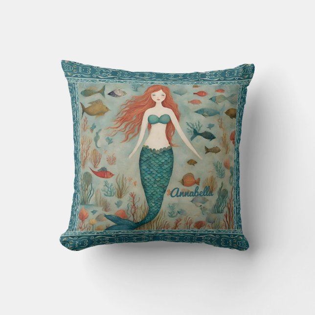 Mermaid Personalized Throw Pillow (Front)