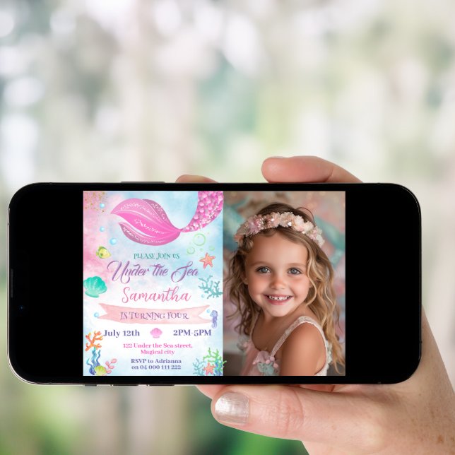 Mermaid Photo 1st 2nd 3rd 4th 5th Birthday Invitation (Front Digital)
