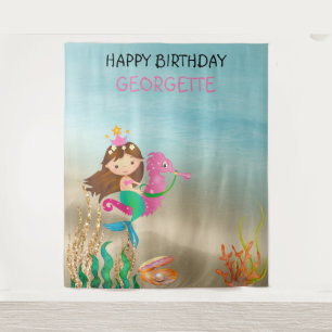 Mermaid Photo Backdrop Tapestry