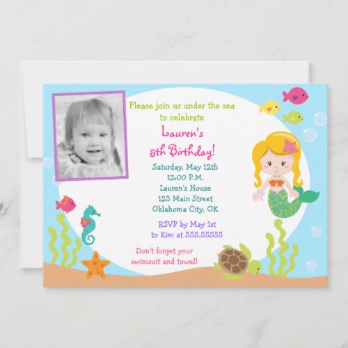 Mermaid Photo Birthday Party Invitation
