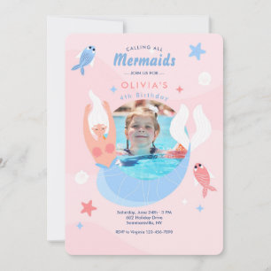 Mermaid Photo Frame Birthday Party Invitation