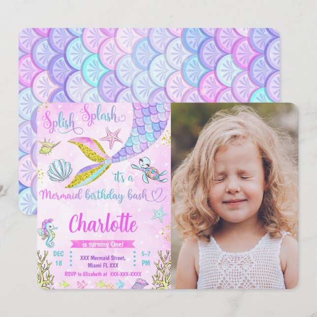 Mermaid Photo Invitation (Front/Back)