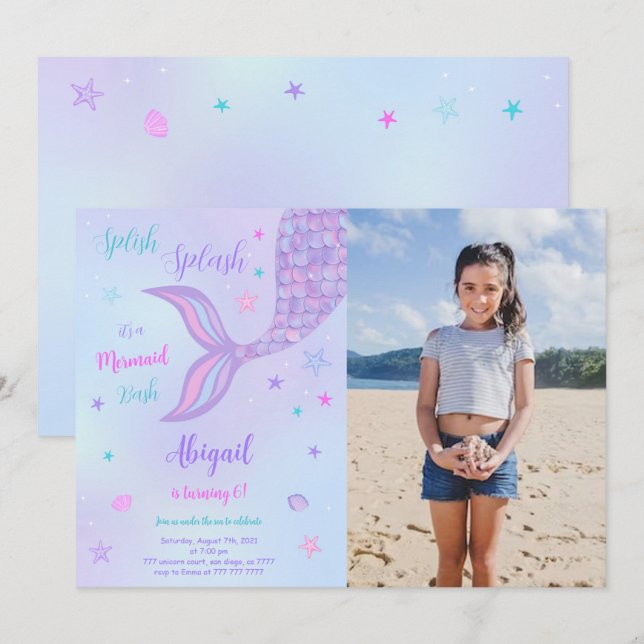 Mermaid Photo Invitation (Front/Back)