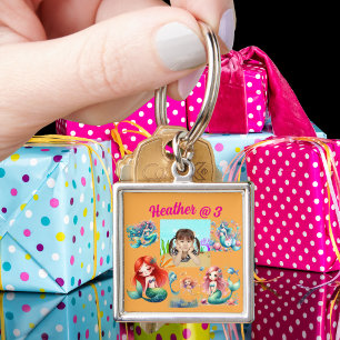 Mermaid Photo Personalized Keychain Birthday Favor
