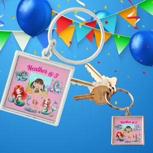 Mermaid Photo Personalized Keychain Birthday Favor
