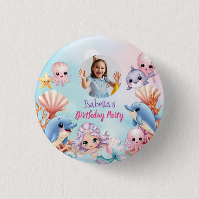Mermaid Photo under the sea birthday Button (Front)