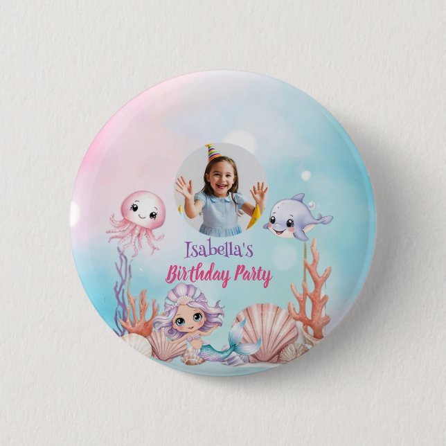 Mermaid Photo under the sea birthday Button (Front)