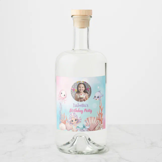 Mermaid Photo under the sea birthday Liquor Bottle Label | Zazzle