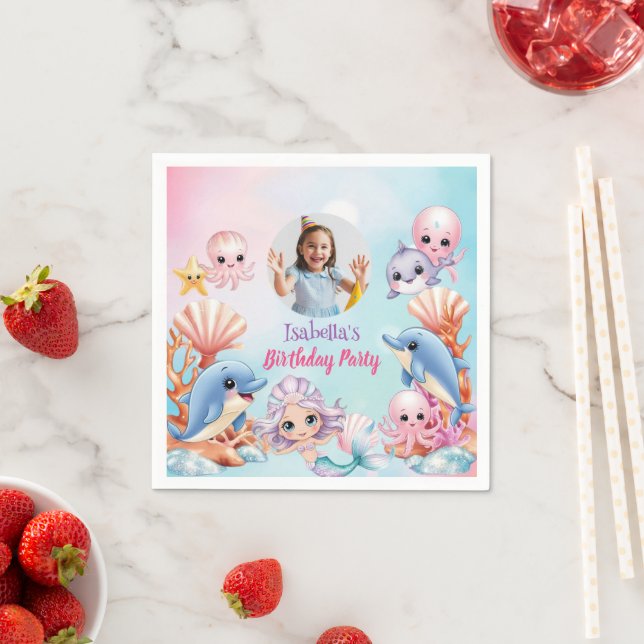 Mermaid Photo under the sea birthday Napkins (Insitu)