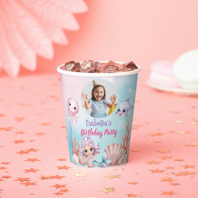 Mermaid Photo under the sea birthday Paper Cups (Insitu)