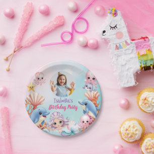 Mermaid Photo under the sea birthday Paper Plates