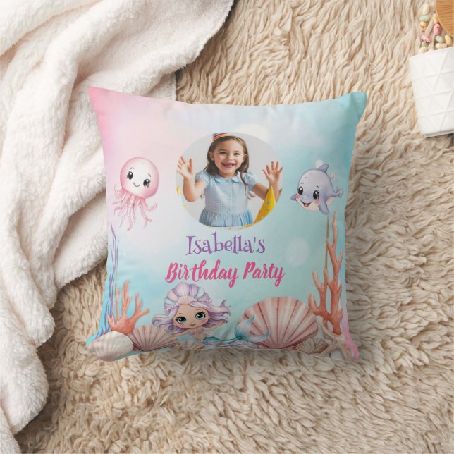 Mermaid Photo under the sea birthday Throw Pillow (Blanket)