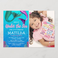 Mermaid Photo Under the Sea Pool Birthday Invitation