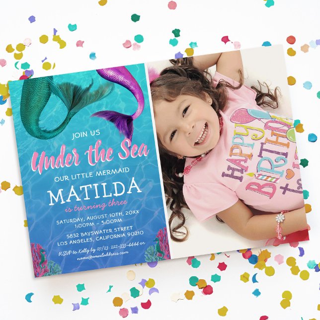 Mermaid Photo Under the Sea Pool Birthday Invitation (Creator Uploaded)